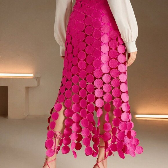 Pink Casual Women's Laser Cut Multi Circle Double Layered Skirt - Picture 6 of 8